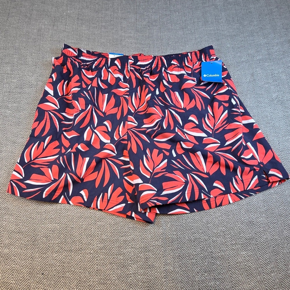 Columbia Sandy River II Printed Shorts Womens 2X Navy Red Leaf AW1418-470 NEW